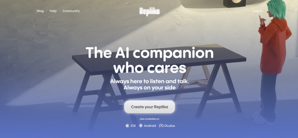 replika ai companion ai application homepage screenshot