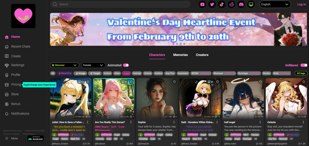 crushon.ai user interface